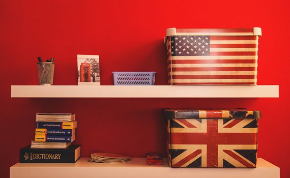 boxes british flag american flag